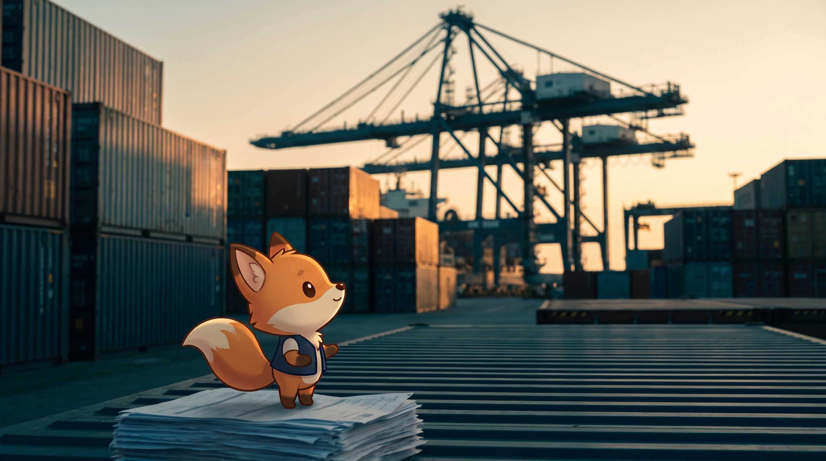 Hong Kong harbor view with global trade motifs symbolizing HK TRENRIX cross-border work, with friendly animal mascot illustrations