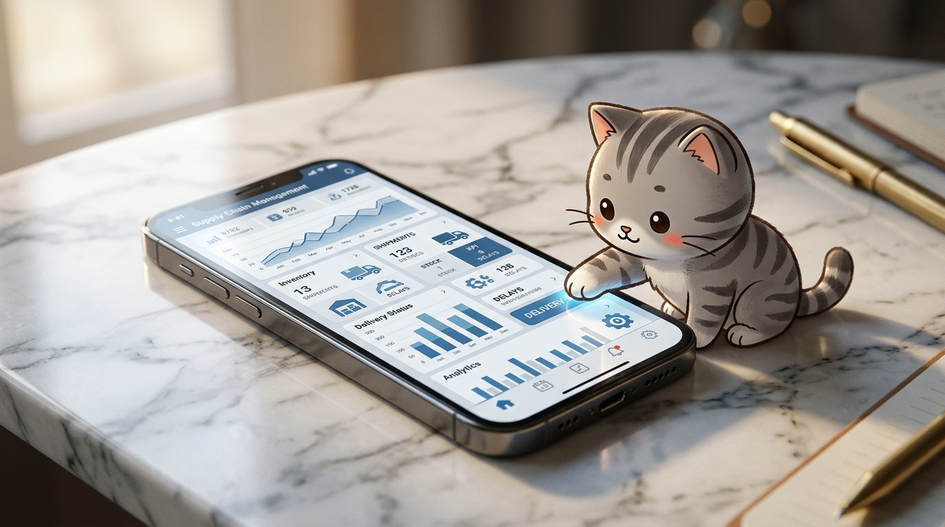 HK TRENRIX mobile-app management suite dashboard rendering on a phone, with friendly animal mascots